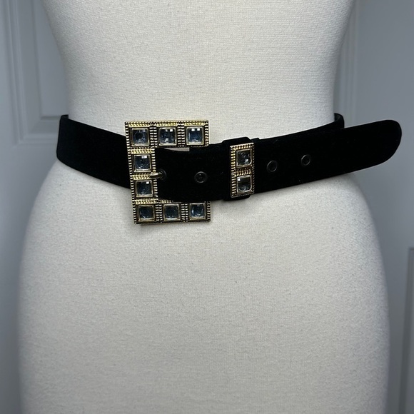 Anne Klein for Calderon Vintage Leather Velvet Belt with Crystal Buckle SzM - Picture 3 of 11